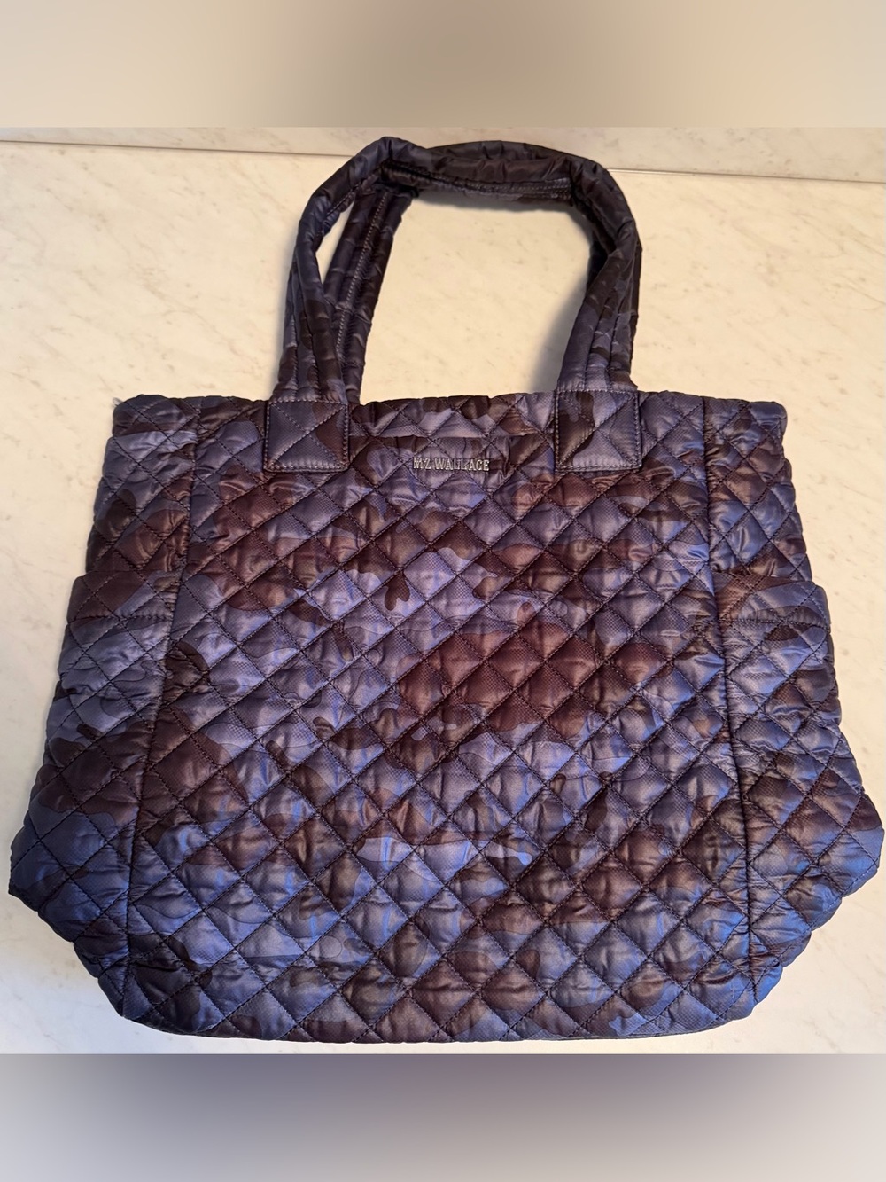 MZ Wallace Max Tote in Black and Blue Camo